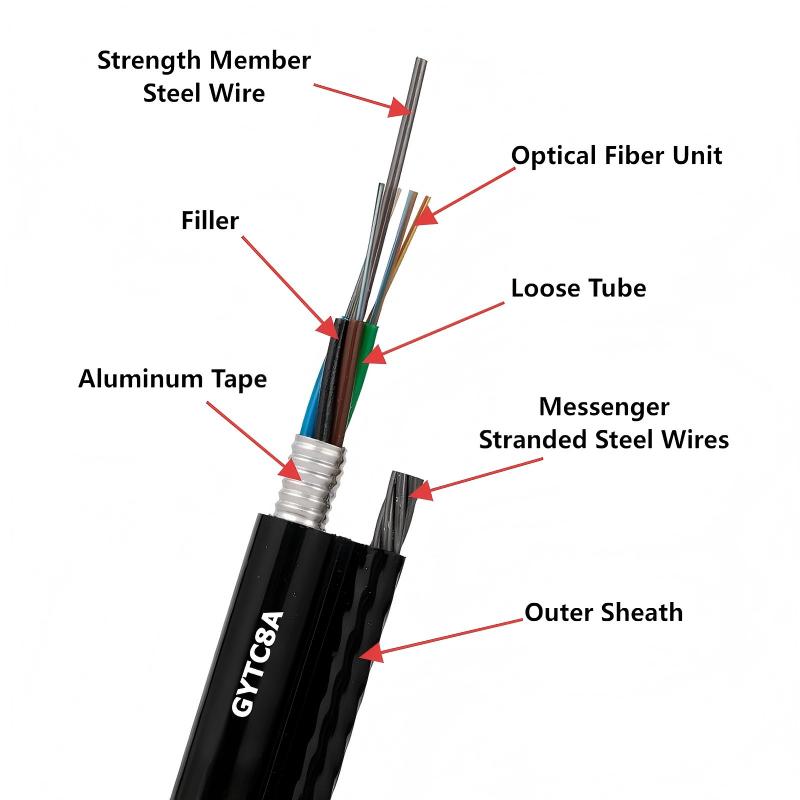 Cable de fibra aérea de fig Fig8 de GYTC8A Fig8 blindado con cinta adhesiva