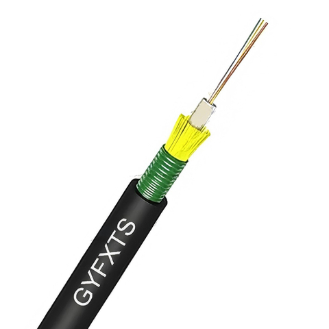 Cable de fibra óptica de conducto aéreo reforzado con hilo de aramida blindado con cinta de acero de tubo central GYFXTS