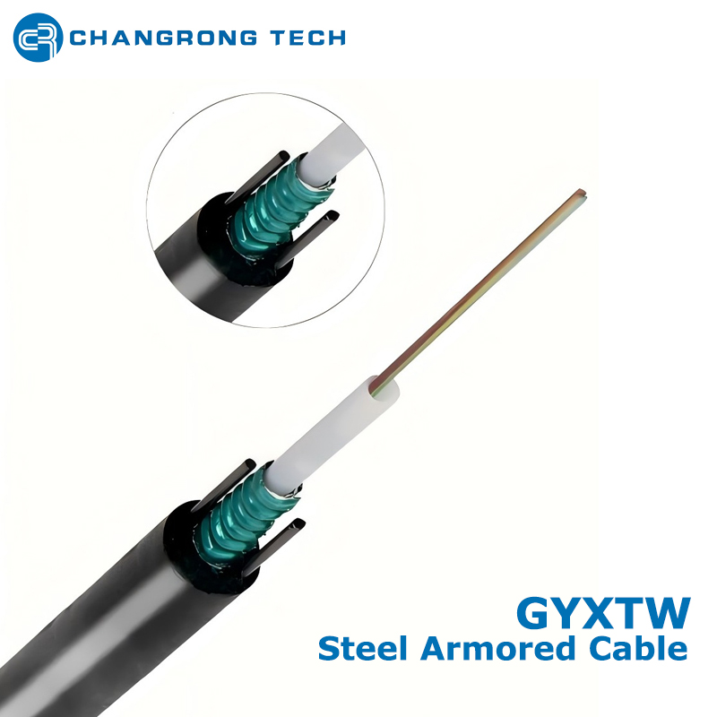 Cable de fribra óptica blindado de acero para exteriores de tubo central GYXTW 2-12core