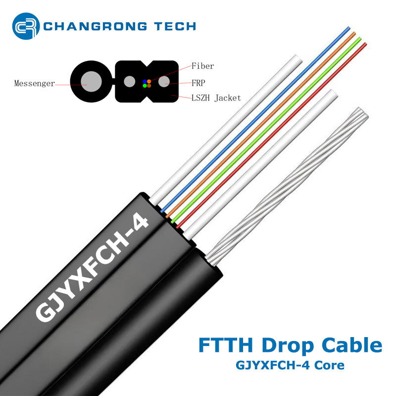 Cable de fribra óptica no metálico monomodo de bajada FIG8 FTTH de GJYXFCH 1,2,4 núcleos FRP