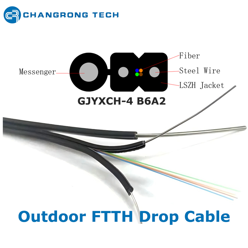 Cable de fibra óptica de caída FTTH de autoayuda mini FIG8 monomodo de GJYXCH 4Core