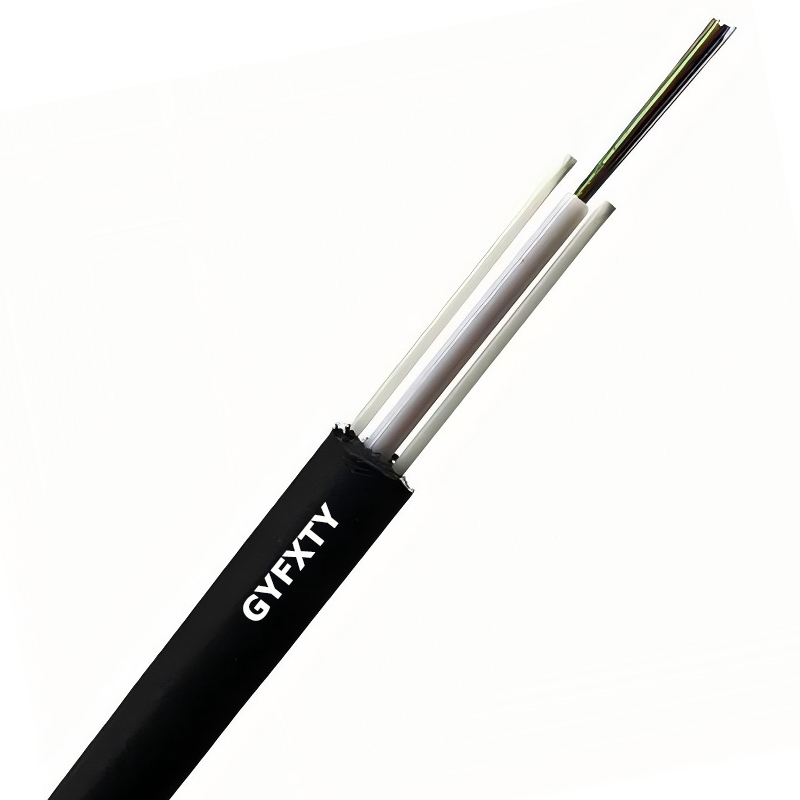 GYFXTY Cable de fribra óptica aéreo no metálico FRP*2 Unitubo no blindado 4F, 6F, 12F, SPAN80